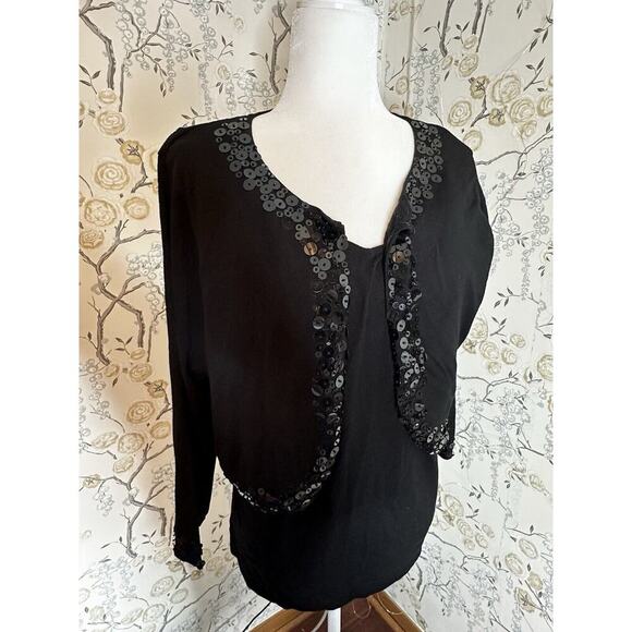 NWT Notations Women's Top Size 1X Sequined Layered Stretch Black - Picture 1 of 8